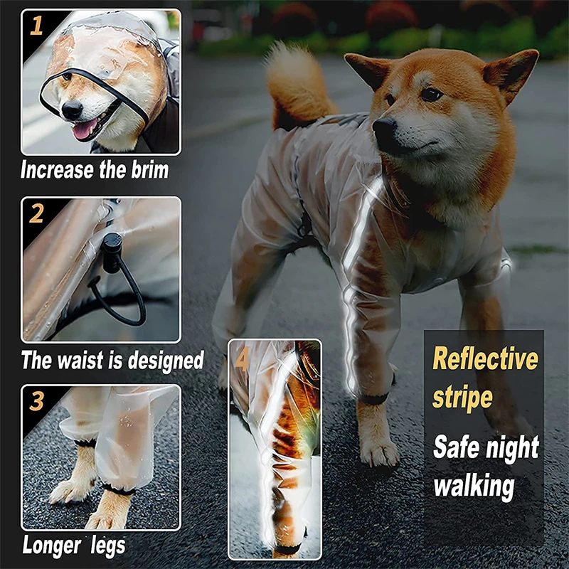 Chubasquero portátil para perro, chaqueta impermeable transparente para perros pequeños, medianos y grandes, ligera y transpirable con capucha - imagen 4