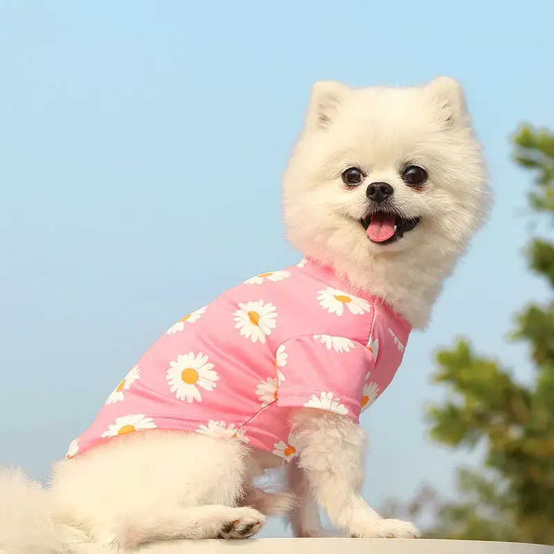 Camisas para perros, camisas de playa frescas de verano con flores, camisetas cómodas y elegantes y transpirables para cachorros, chaleco de algodón, ropa para perros y gatos - imagen 2