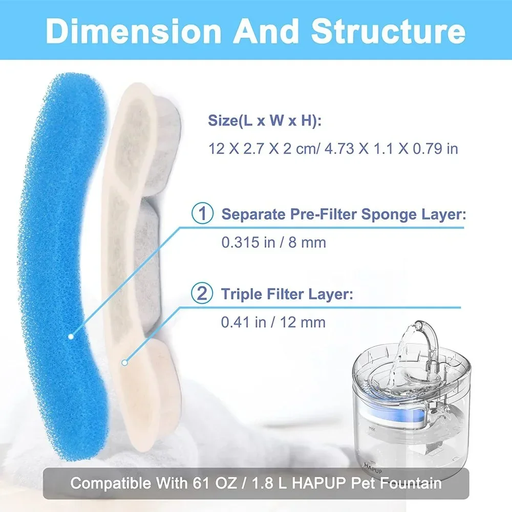 Filtros de fuente de agua para gatos, filtros de repuesto de carbón activado para dispensador de agua transparente de 1,5 l, accesorios para mascotas, 4/8/12 Uds. - imagen 3