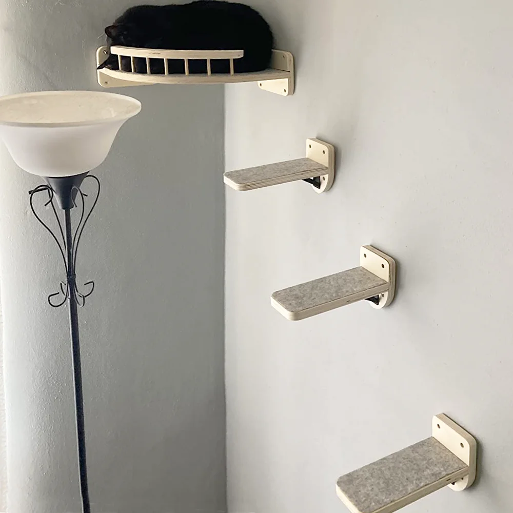 Hamaca o plataforma montada en la pared para gatos, 4 piezas, Pedal de madera para gatitos, muebles para jugar - imagen 2