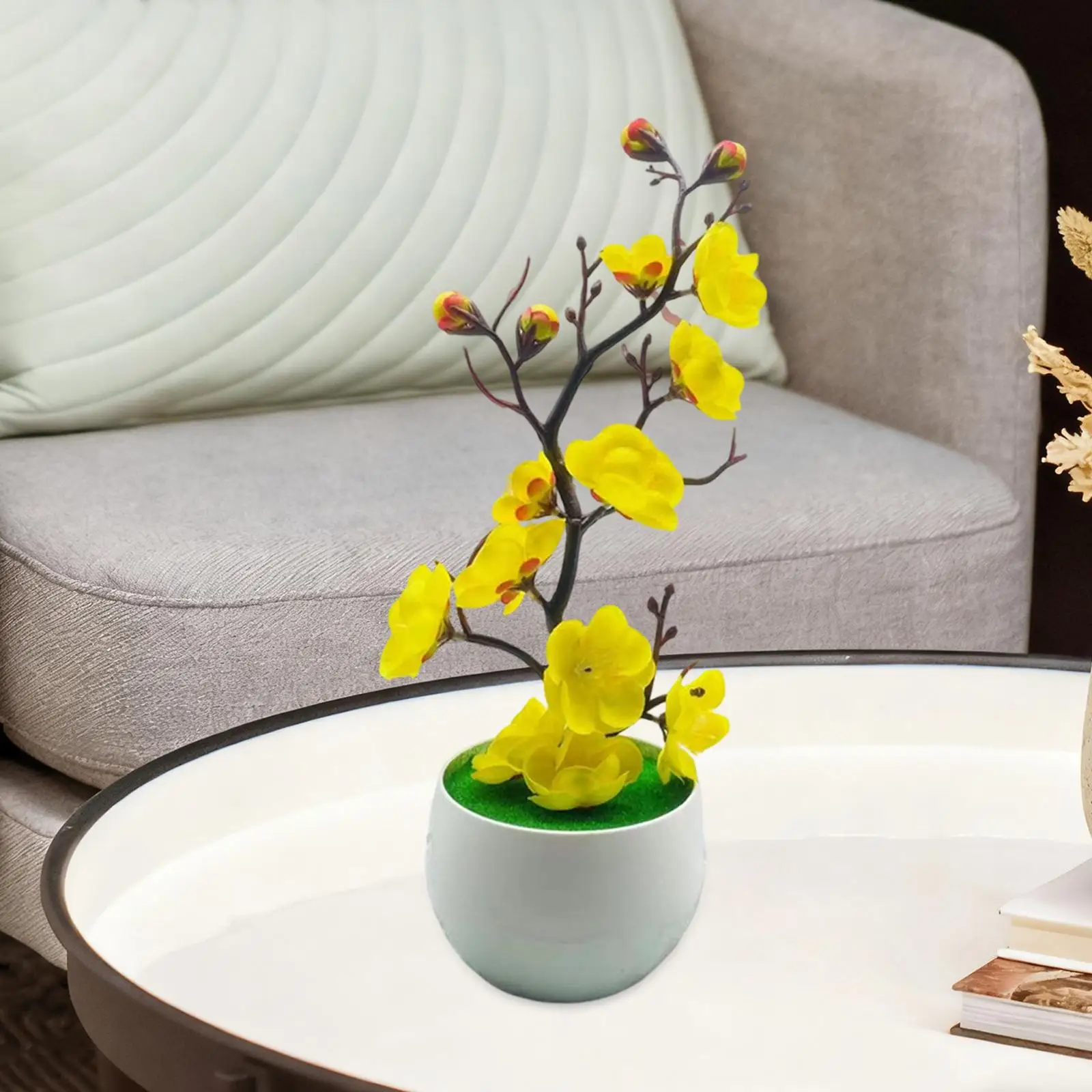 Maceta de bonsái de flores artificiales, flor en maceta realista, flor de simulación ligera con florero para mesa de boda - imagen 4