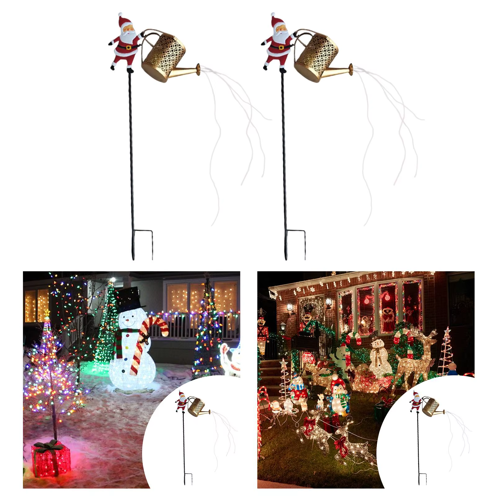 Regadera solar Papá Noel con luces – jardín para gato y perro - imagen 2