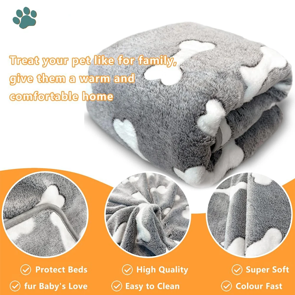 Soft Fluffy High Quality Print Pet Blanket T Cute Bone Model Print Blanket Pet Mat Warm and Comfortable Blanket for Cat Dogs - imagen 4