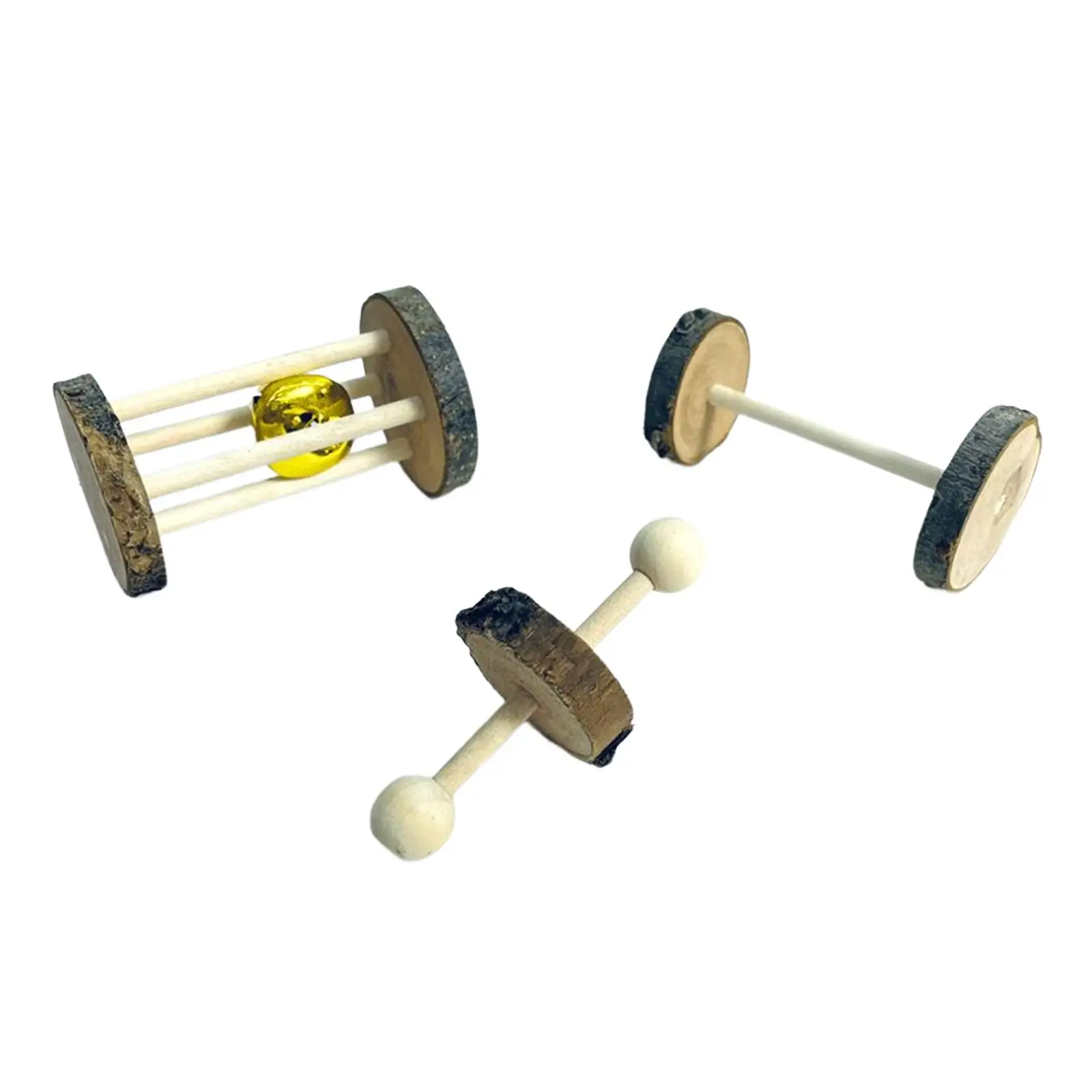 2X 3Pcs Wooden Unicycle for Guinea Pigs Grinding Toy Hamster Roller Toys