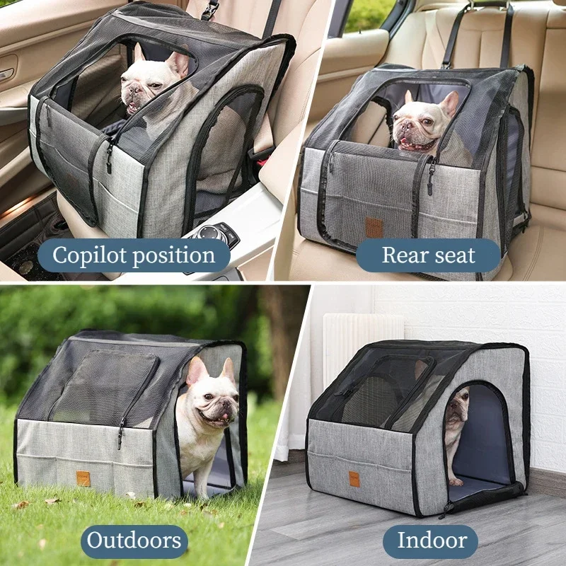 Funda para asiento de coche para perros, hamaca plegable, bolsa para transportar mascotas, cesta de transporte para gatos, perros, jaula de viaje impermeable para perros, accesorios para perros - imagen 3