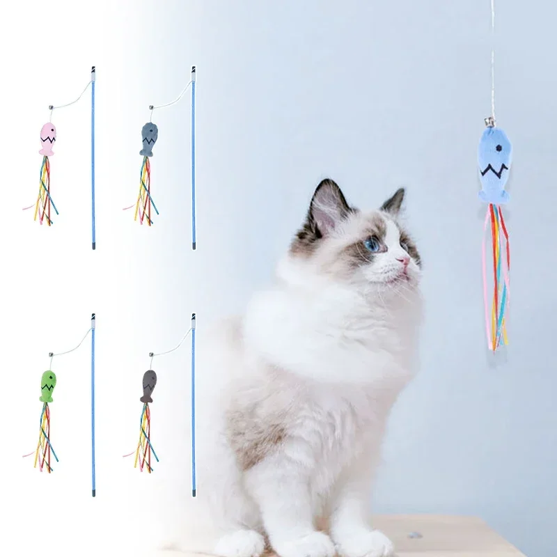 Juguetes interactivos para gatos, pez colorido, palo para gato, pez de juguete loco, juguetes interesantes para gatos, cinta colorida, juguete de peluche para rascar - imagen 2