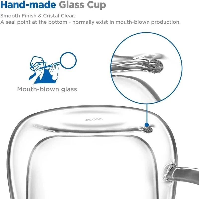 Taza de cristal transparente de 200/300/400ML, taza de té de doble pared, taza de café resistente al calor de alto borosilicato, taza de capuchino Espresso Latte - imagen 4