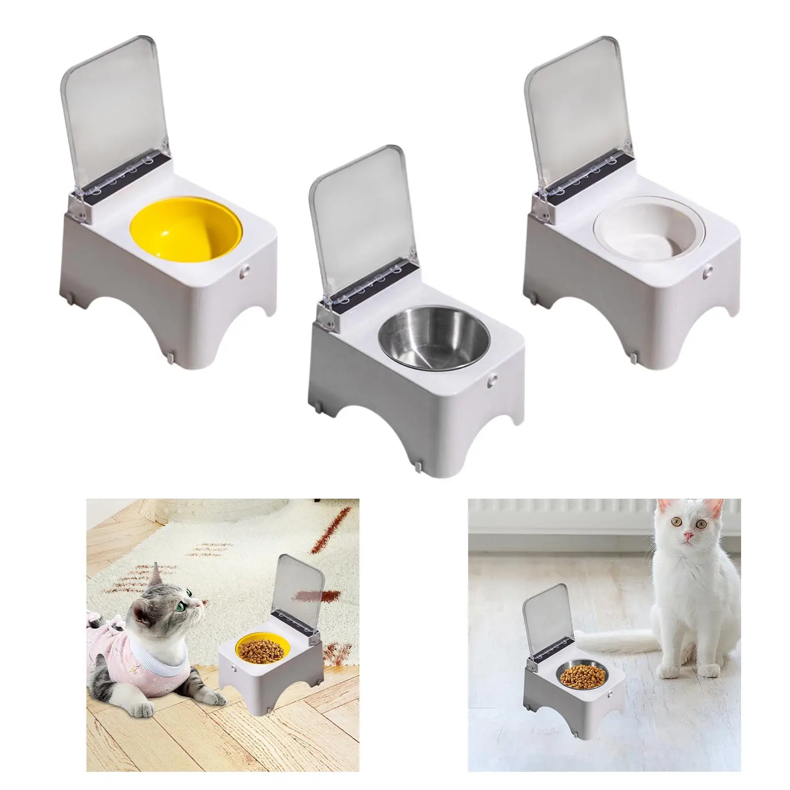 Tilted Raised Cat Bowl Auto Open Cover Pets Supplies Pet Feeding Bowl Smart Pet Feeder