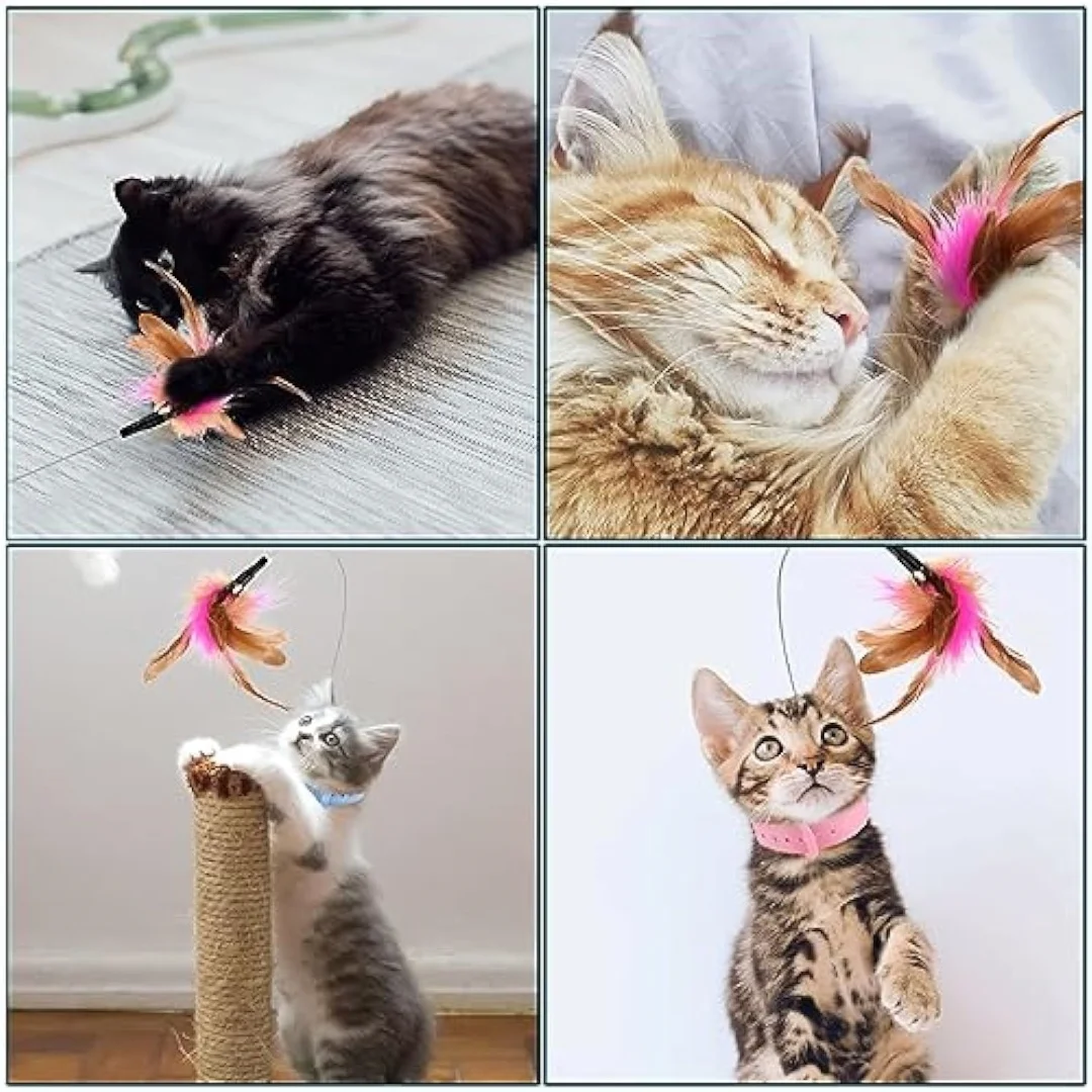Collar de juguete para gatos adjunto, varita de silicona para burlas, Collar de plumas de gato ajustable, juguetes con campana, juguetes interactivos para gatos - imagen 5