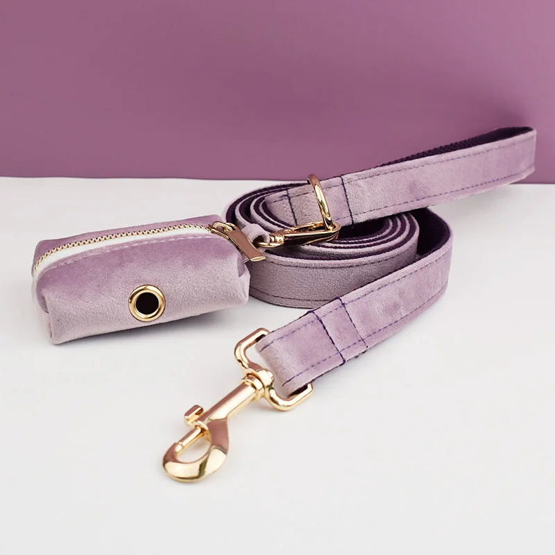 Collar y correa para perro de terciopelo en polvo de terciopelo morado intenso, conjunto para placa con nombre grabada personalizada, suministros para mascotas, correa para perro de terciopelo 06 - imagen 5