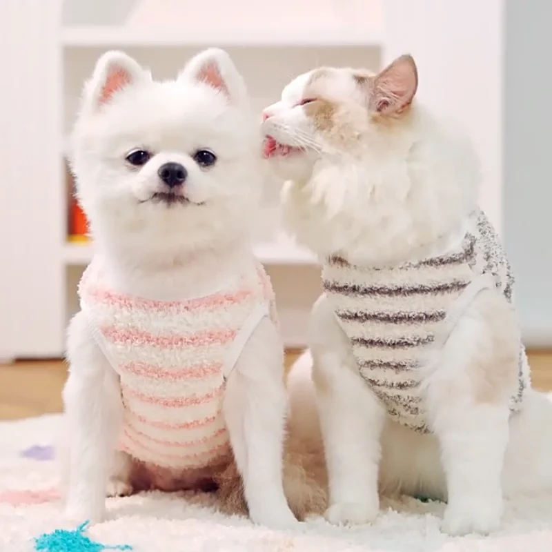 Rabbit Pattern Dog Vest Winter Fleece Dog Clothes Warm Soft Puppy Vest Pullovers Cute Striped Cat Hoodies Pet Pullovers Costume - imagen 4