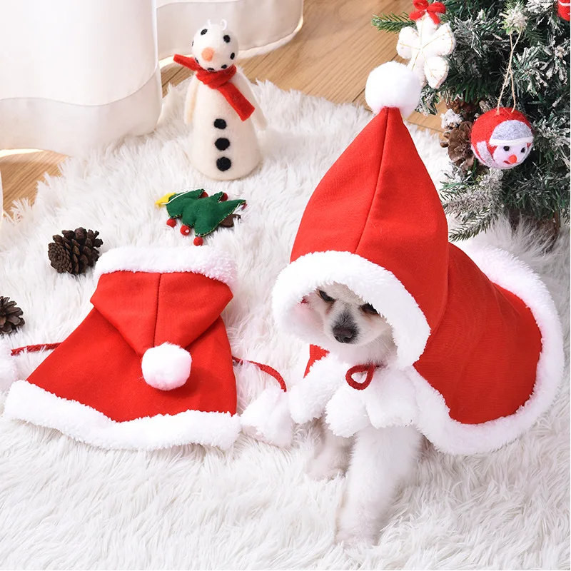 Disfraz navideño de Papá Noel para perros y gatos: sudadera con capucha de alce de felpa suave con capa roja, capa festiva cálida para fiesta de Navidad de mascotas - imagen 5