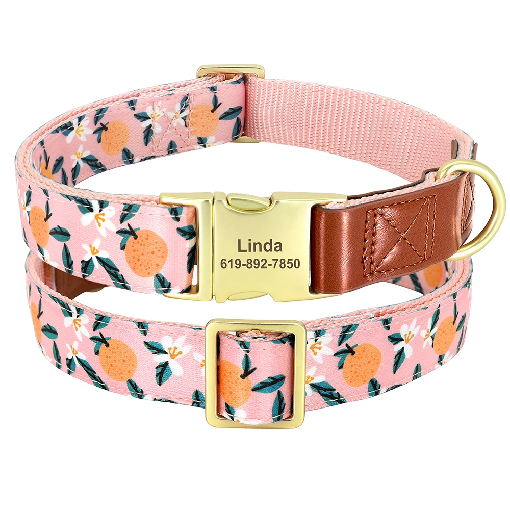 Collar de perro grabado personalizado, collares ajustables con hebilla para mascotas, estampado de flores antipérdida para perros pequeños, medianos y grandes, Bulldog Francés - imagen 2