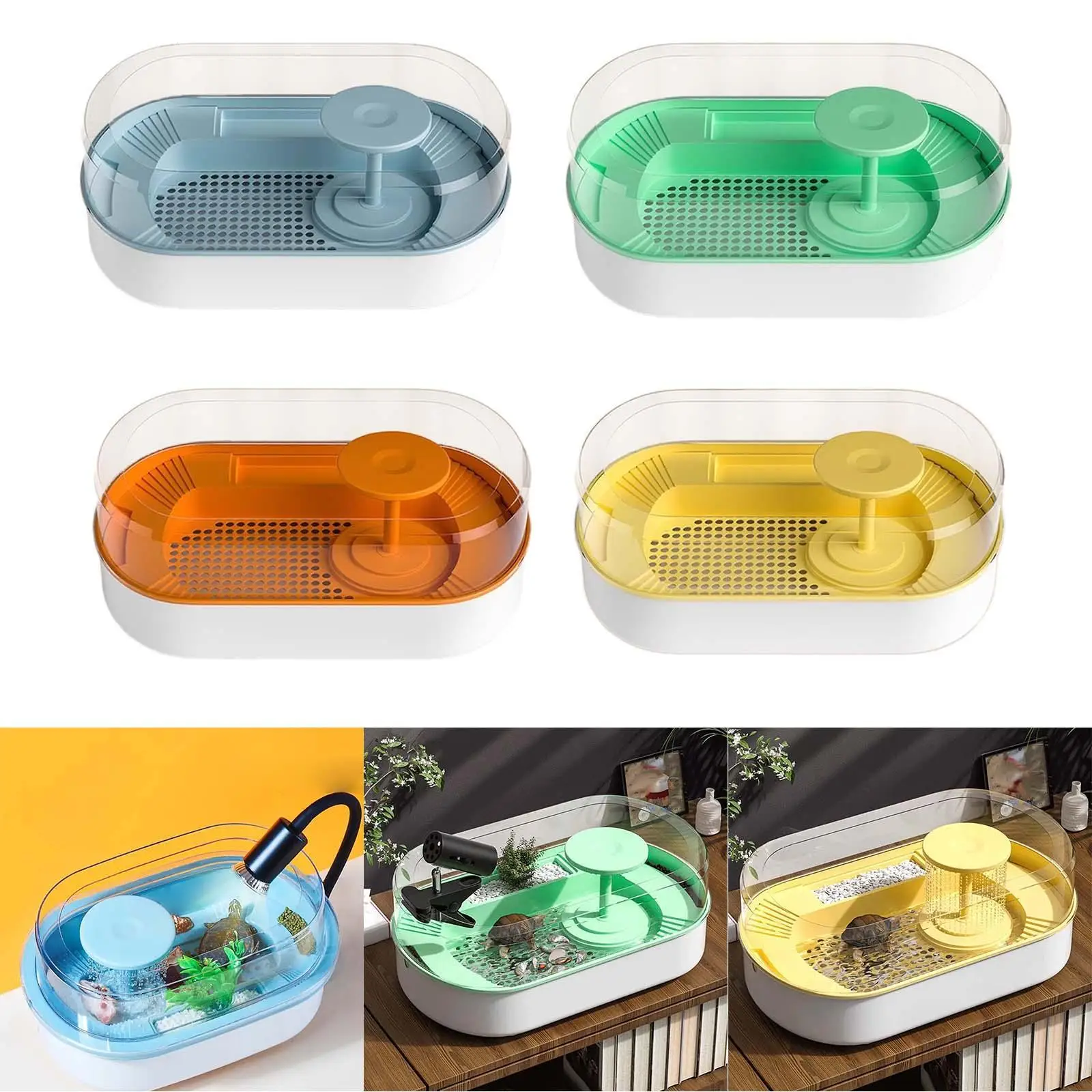 Reptile Habitats Feeding Box Tortoises Resting Decor Small Amphibious Creatures with Platform Turtle Breeding Tank Reptile Tank