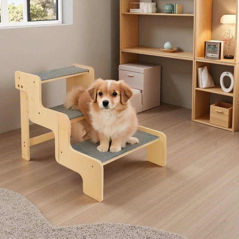 Escalera de madera para mascotas, escalón para perros, suministros ligeros antideslizantes para mascotas, cama, escalera para perros, gatos mayores, otros mascotas pequeñas, gatitos, interior - imagen 4