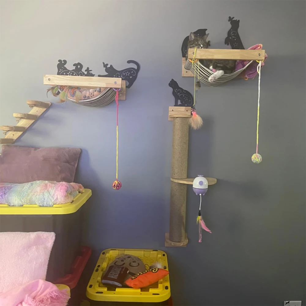 Escalera colgante de pared para gatos, torre de árbol para mascotas, hamaca de descanso, poste de rascado de Sisal, actividad resistente al desgaste, muebles para gatos de interior - imagen 4