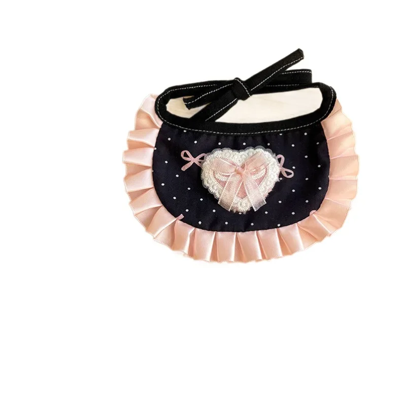 Babero para mascotas, bufandas de felpa para gatos, cachemira para cachorros y perros, bufanda bonita con borde de flores y corazón, bufanda de tela, accesorios para perros pequeños