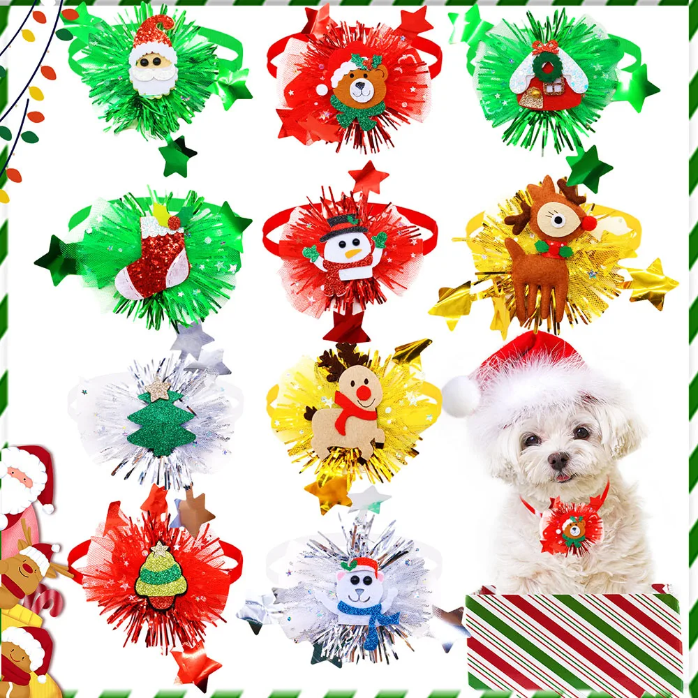2025 nuevas pajaritas navideñas para perros, pajarita brillante para perros, corbatas para mascotas, decoración de aseo Praty, accesorios para perros