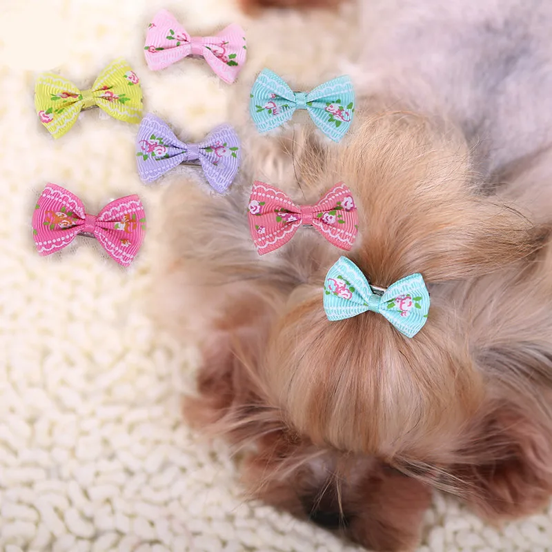 Horquillas con lazo de algodón y flor para perros, gatos y cachorros
