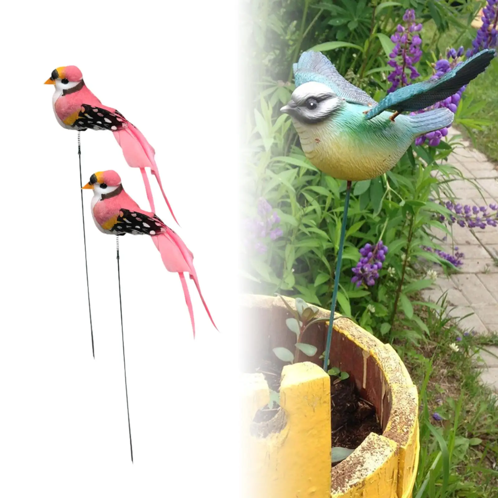 2Pcs Birds Garden Stakes Bird Statue Lifelike Animal Statue Bird Garden Decor Bird Ornament for Lawn Decoration Backyard Path