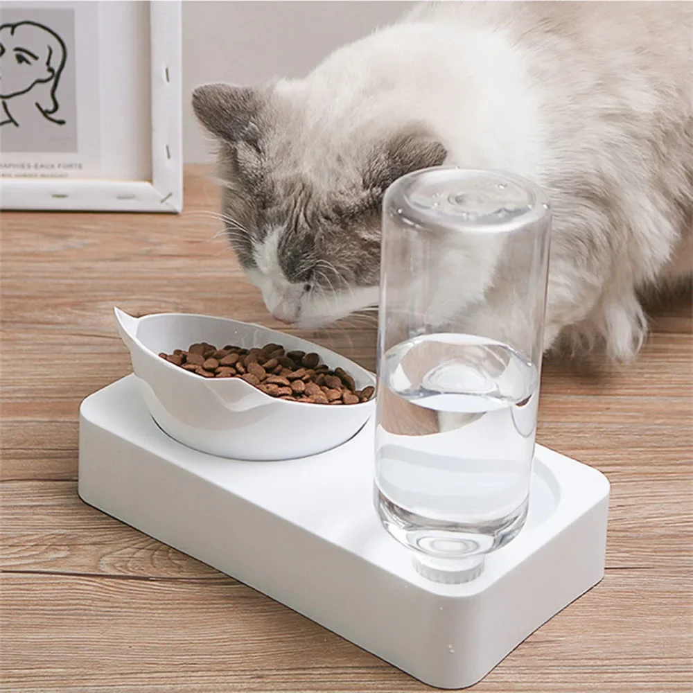 Cuencos de plástico para agua y comida por gravedad para gatos, cuencos elevados para gatos, cuenco de comida elevado para perros pequeños y gatos, cuencos dobles inclinados, alimentador para mascotas - imagen 4