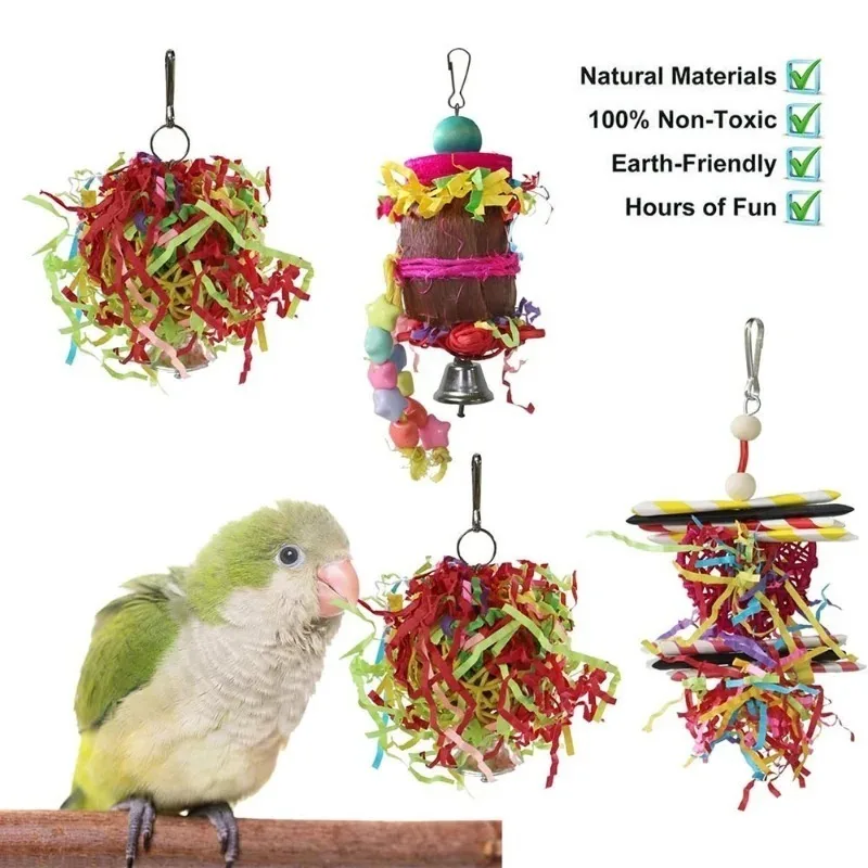 4 piezas De juguetes para pájaros, accesorios para loros, juguetes para masticar, jaula colgante, artículos De Navidad, Pour Animaux De Compagnie Vogel Speelgoed - imagen 4