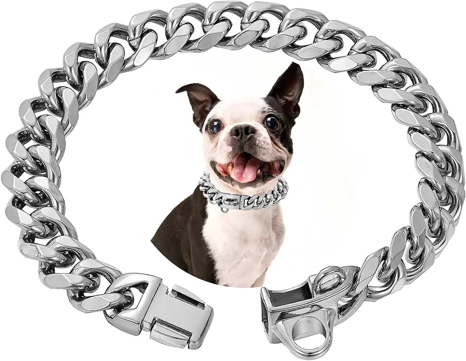 Collar de cadena de acero inoxidable grueso para perros pequeños, medianos y grandes, 15MM, eslabón cubano, diseño de hebilla de bloqueo pesado, joyería de lujo para mascotas - imagen 2
