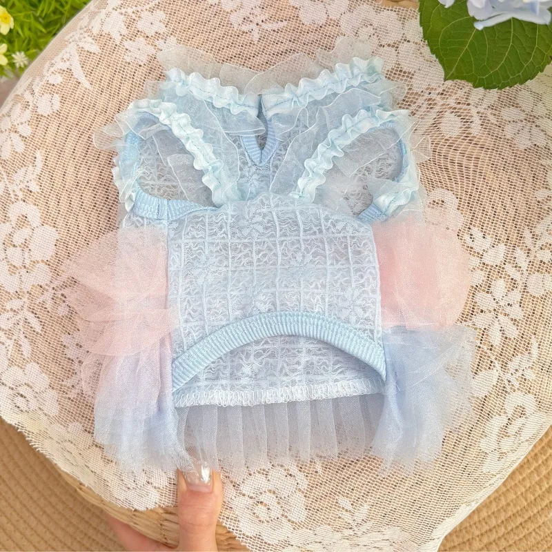 Moda princesa Sle gradiente vestidos para mascotas falda de encaje vestido para perros falda de Ballet fina de verano Poodle Teddy ropa para mascotas suministros para mascotas - imagen 4