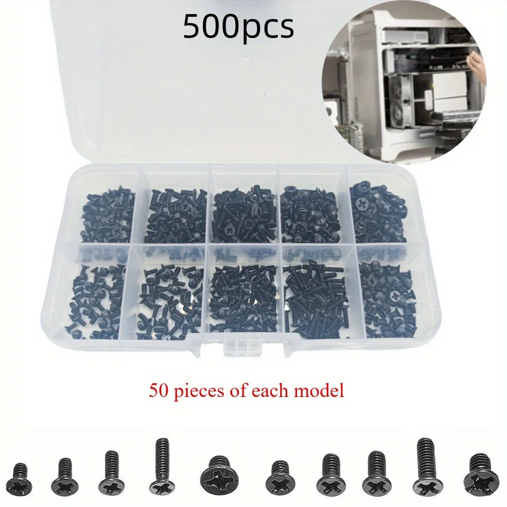 500 Pieces M2 M2.5 M3 Cross Flat Head Screws Classification Kit, Black Carbon Steel Machine Screws - imagen 2