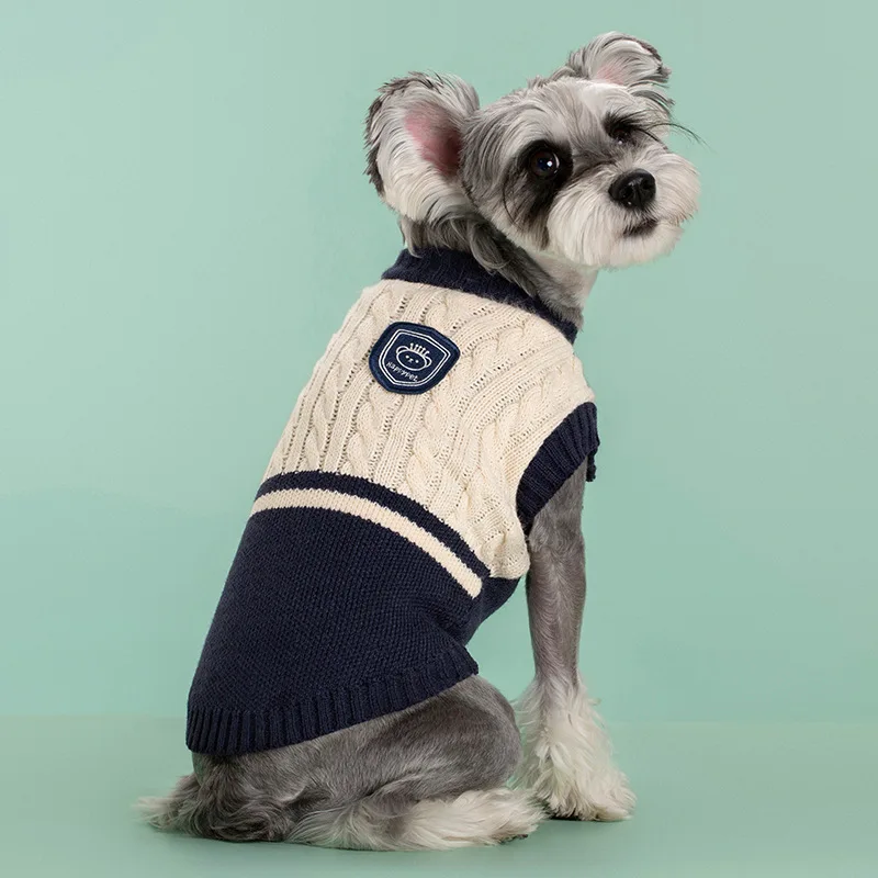 Suéter de punto de estilo universitario para perros y gatos, ropa de invierno para mascotas pequeñas y medianas, chaleco para cachorros, Bulldog, Teddy, Chihuahua, suéter cálido