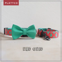 PLATTCO-collar con pajarita personalizado para mascotas, conjunto de correa con hebilla, Collar ajustable de rejilla roja para perros pequeños y medianos, 5 tamaños PDC319
