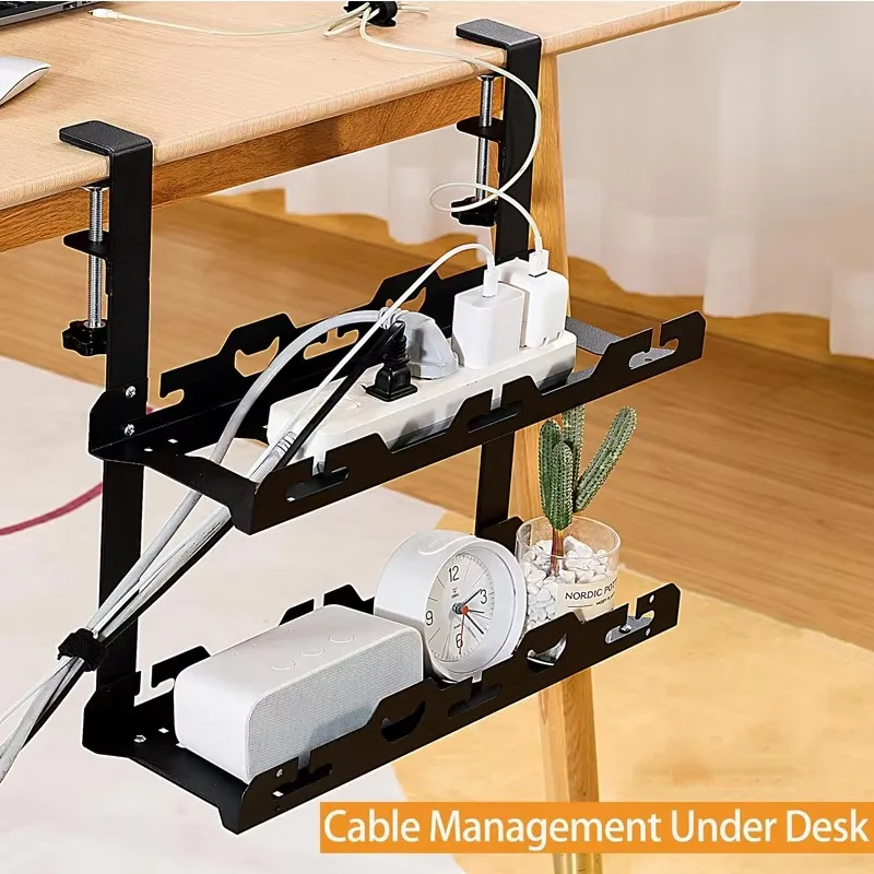 Bandeja de cables de Metal extensible para gestión de cables debajo del escritorio, sin perforación, con abrazadera, soporte para cable de regleta retráctil - imagen 3