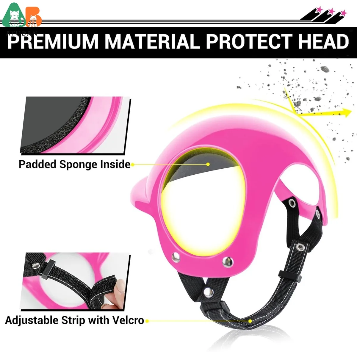 Casco para perro ATUBAN con orificios para las orejas, correa ajustable, sombrero de seguridad para bicicleta y motocicleta para mascotas para conducción y conducción al aire libre, sombrero de seguridad para mascotas - imagen 4