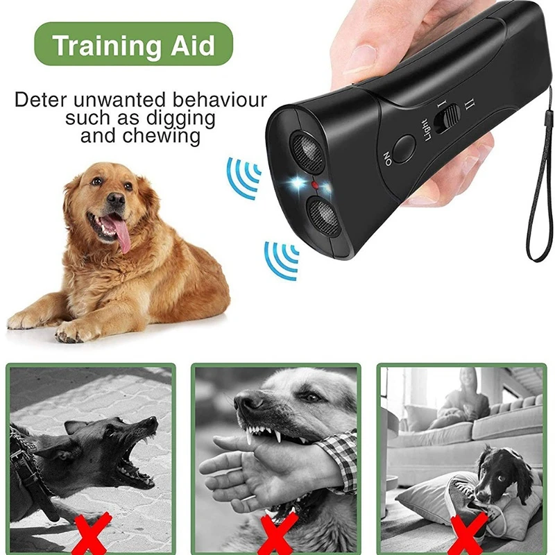 dispositivo entrenamiento antiladridos perros repelente ultrasónico LED exteriores luz flash