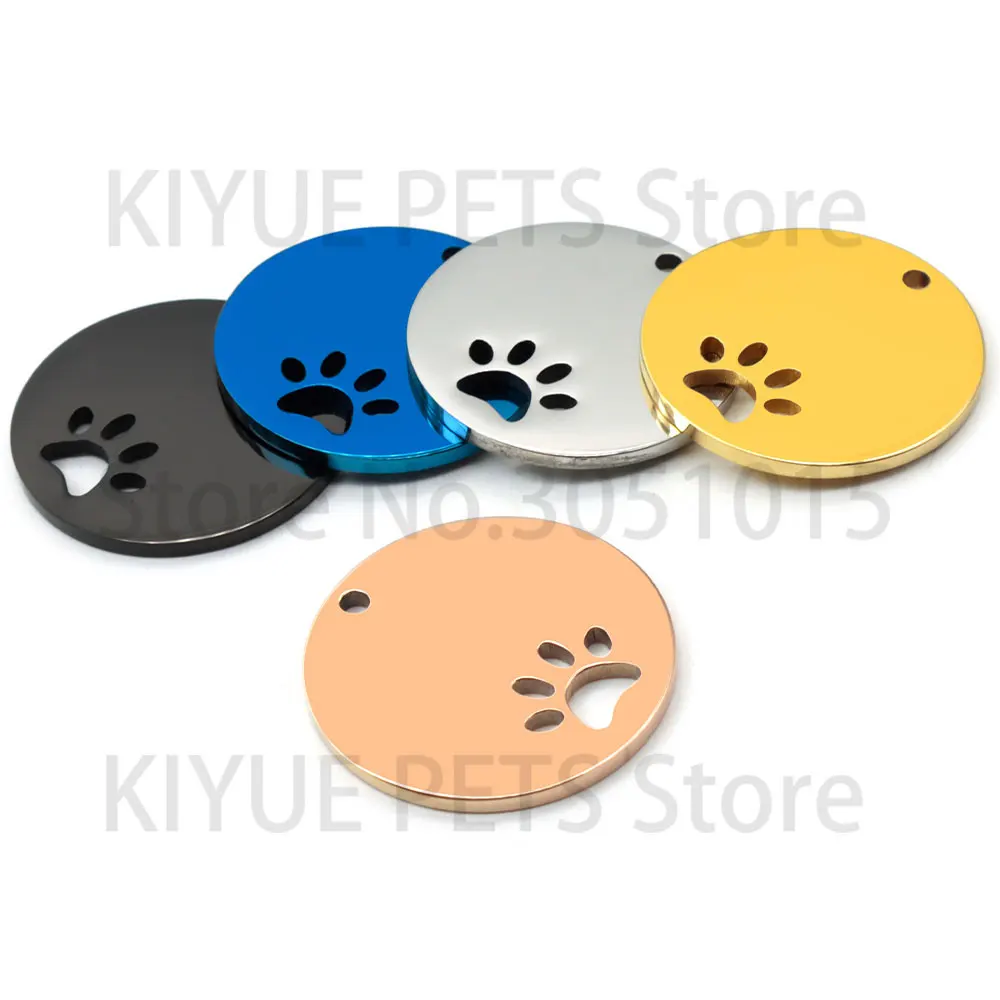 Venta al por mayor 20 piezas de identificación redonda de acero inoxidable para mascotas con etiqueta recortada colgante de Metal de moda accesorios para Collar de perro con personalidad gato - imagen 4