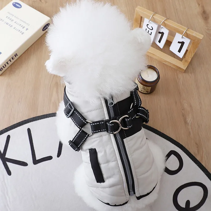 Ropa de invierno para perros, chaqueta gruesa y cálida para perros, chaleco impermeable para cachorros, abrigo reflectante para perros con arnés, ropa para mascotas Bulldog Chihuahua - imagen 3