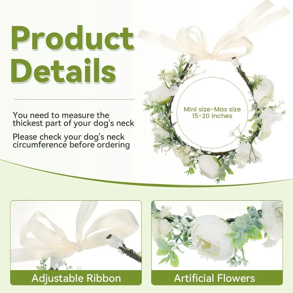 Collar de perro de flores elegante ajustable para perros medianos y grandes, accesorios para fotos de boda, accesorios para disfraz de mascota - imagen 3