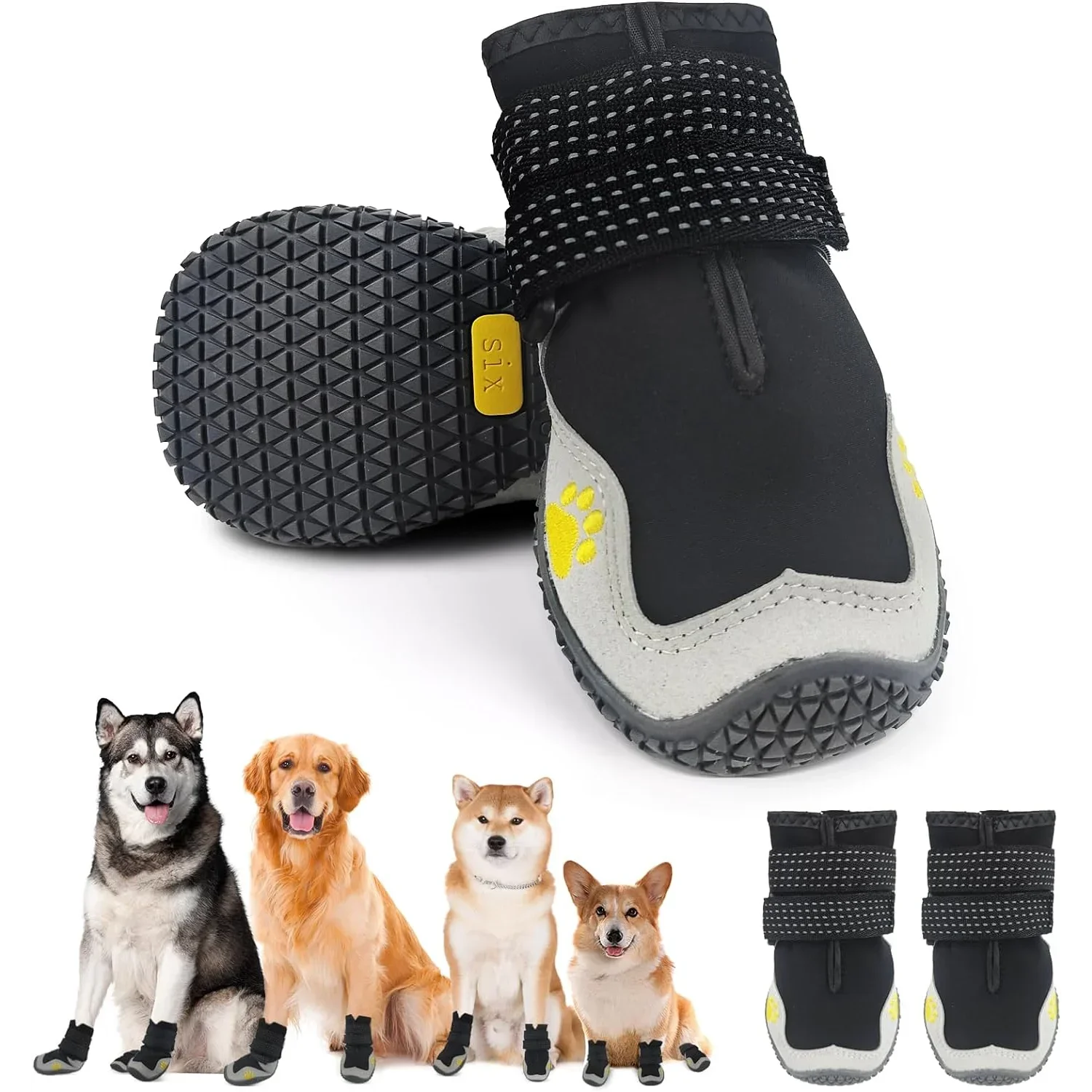 4 unids/set botas impermeables para perros al aire libre zapatos pavimento caliente invierno cálido cachorro mascota zapatos senderismo transpirable elástico suelas antideslizantes