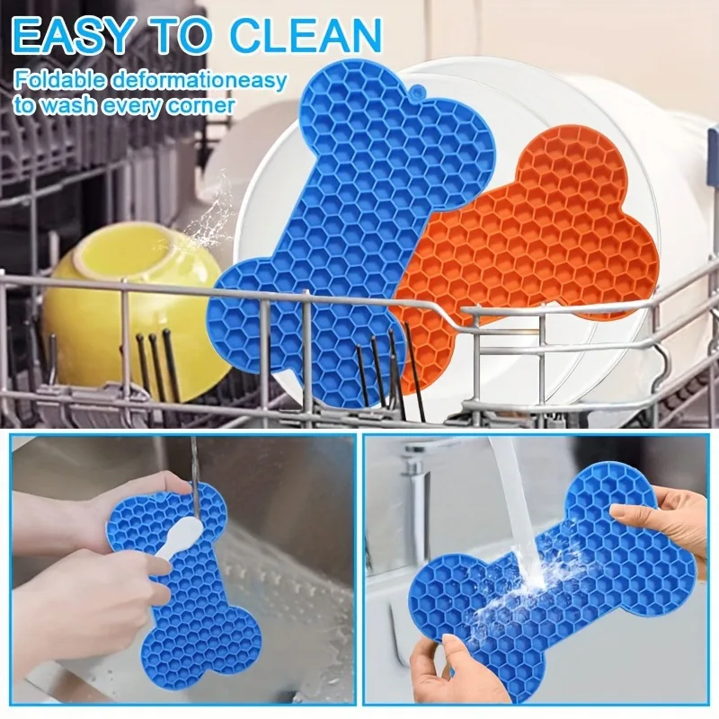 Estera para lamer mascotas con forma de hueso, alimentador lento de silicona para perros y gatos, almohadilla para lamer antiastres para mantequilla de maní y alimentos - imagen 5