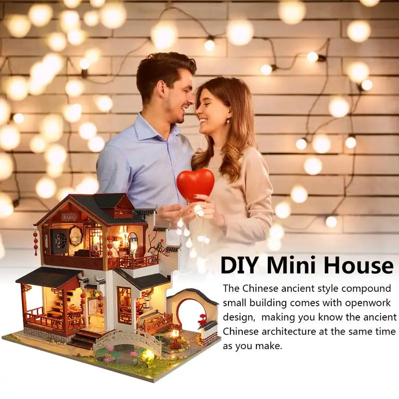 Kit de casa en miniatura para niños y adultos, modelo de patio chino con LED a escala 1:24, juguete de habitación DIY, regalo de cumpleaños y Navidad perfecto - imagen 3