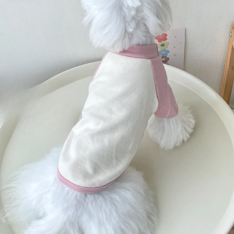 Camisa Base de manga bloqueada de Color para otoño e invierno, camisa Base para mascotas, cachorro, gato, Sudadera con capucha de cuello redondo, ropa para perros pequeños - imagen 2