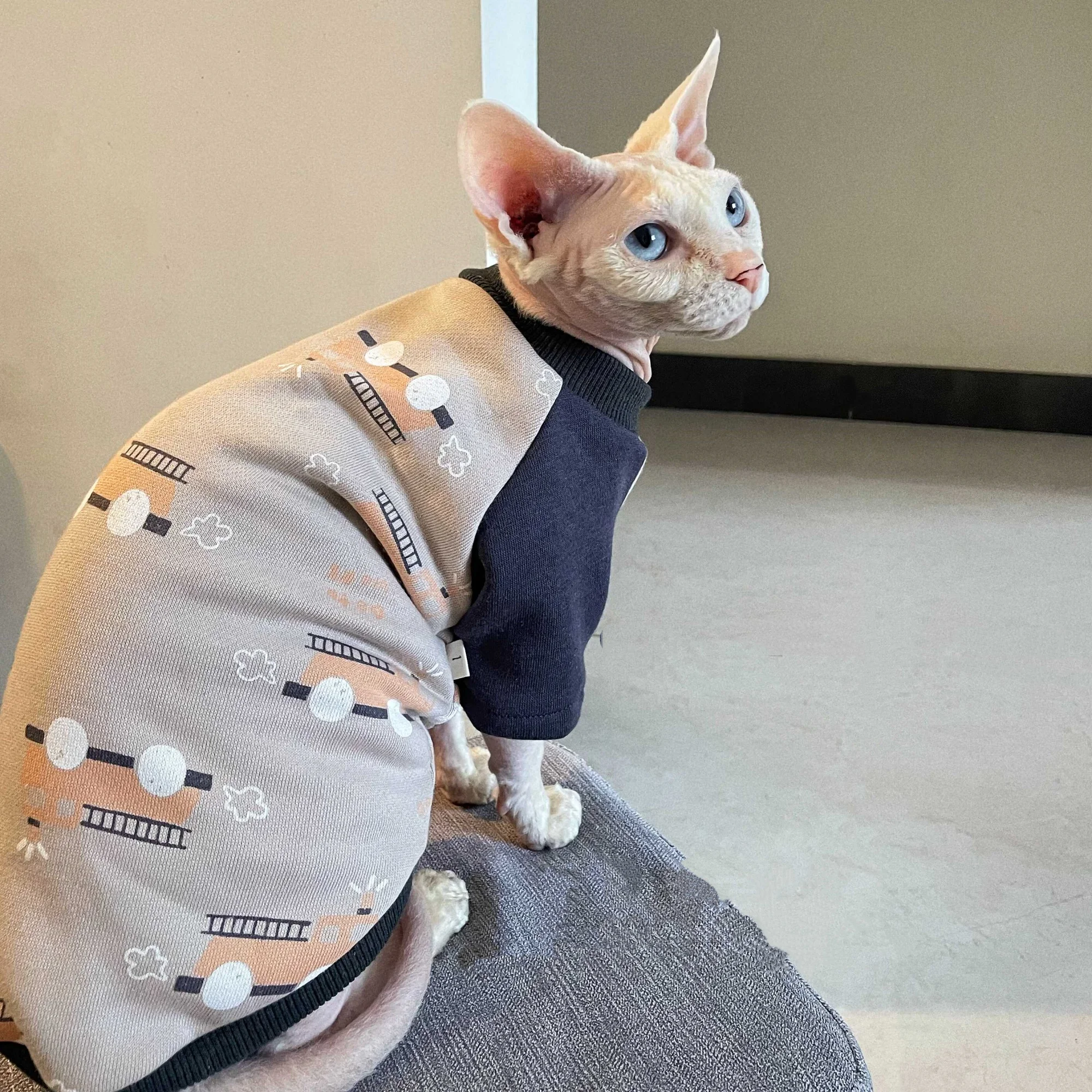 Sudadera polar gris con coches para gatos Sphynx y Devon Rex - imagen 2