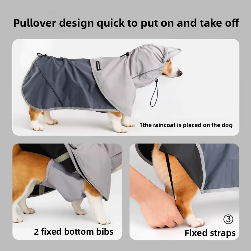 Chubasquero impermeable para perros, protección del vientre y los pies, chaqueta con capucha con correa reflectante, mono para mascotas fácil de limpiar, suministros para exteriores - imagen 5