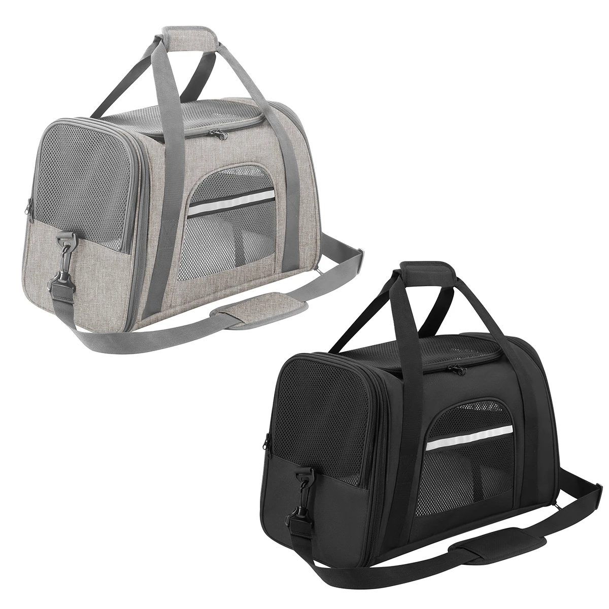 Bolsa transportadora plegable para mascotas para gatos y perros pequeños, transportador de viaje de diseño transpirable y respetuoso con la aerolínea con correa de seguridad y bolsillos