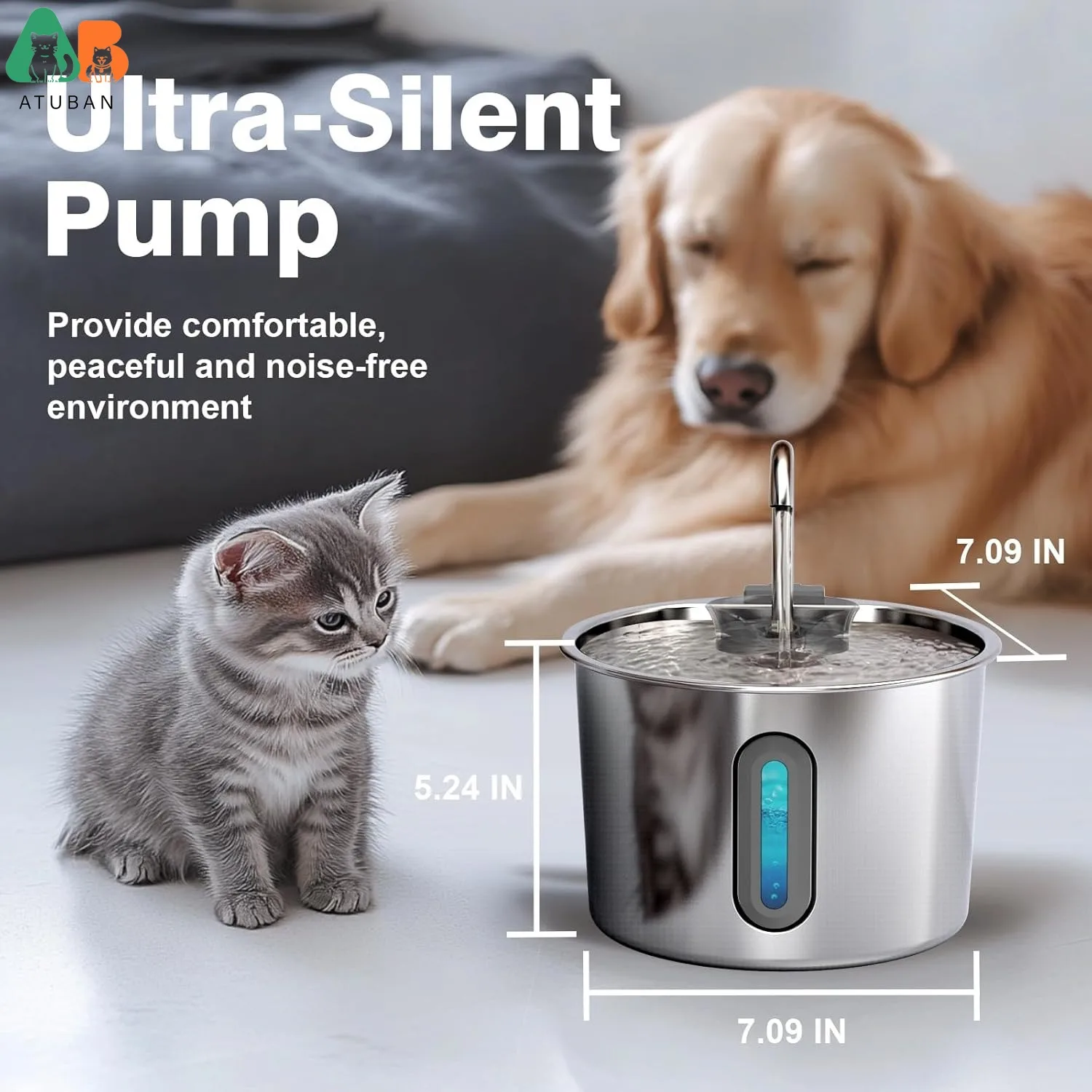Fuente de agua para gatos silenciosa automática de acero inoxidable - imagen 3