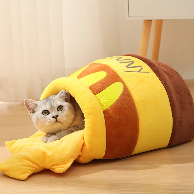 Nido de olla de miel caliente, nido de gato bonito, nido de mascota de dibujos animados cálido y suave para otoño e invierno - imagen 3