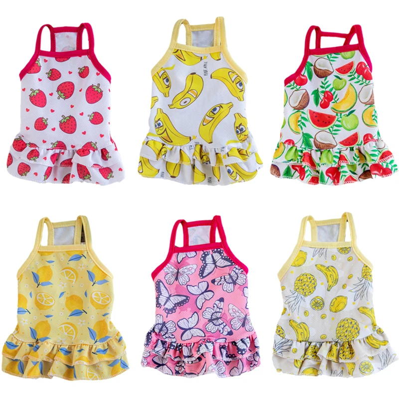 Ropa transpirable de verano para mascotas, vestido de fresa y plátano para gatos, faldas para cachorros y gatitos, ropa de princesa Sphynx para gatos