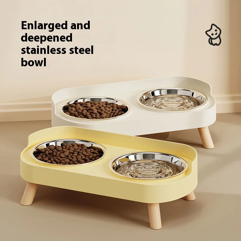Cuenco para perros y gatos de acero inoxidable de primera calidad, comedero para mascotas con doble diseño antidesprendimiento y base antideslizante y soporte elevado para el cuello