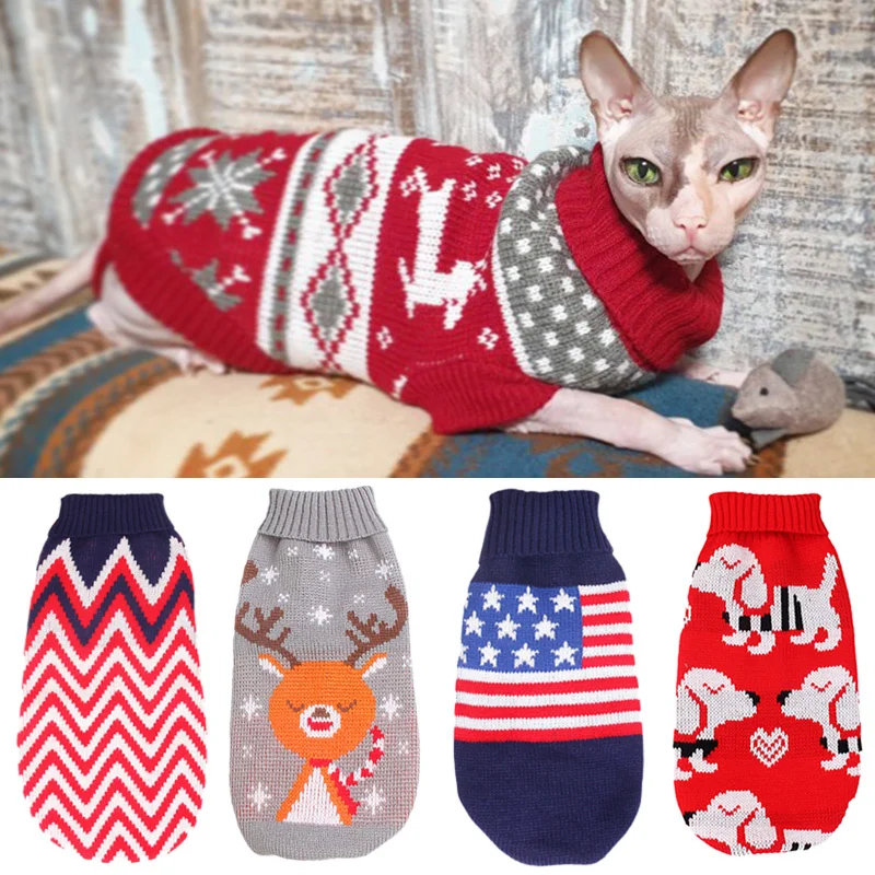 Suéter clásico de invierno para gatos Gotas Sphynx, ropa navideña para mascotas, jersey para cachorros Katten Kedi, ropa para Mascotas, jersey para perro