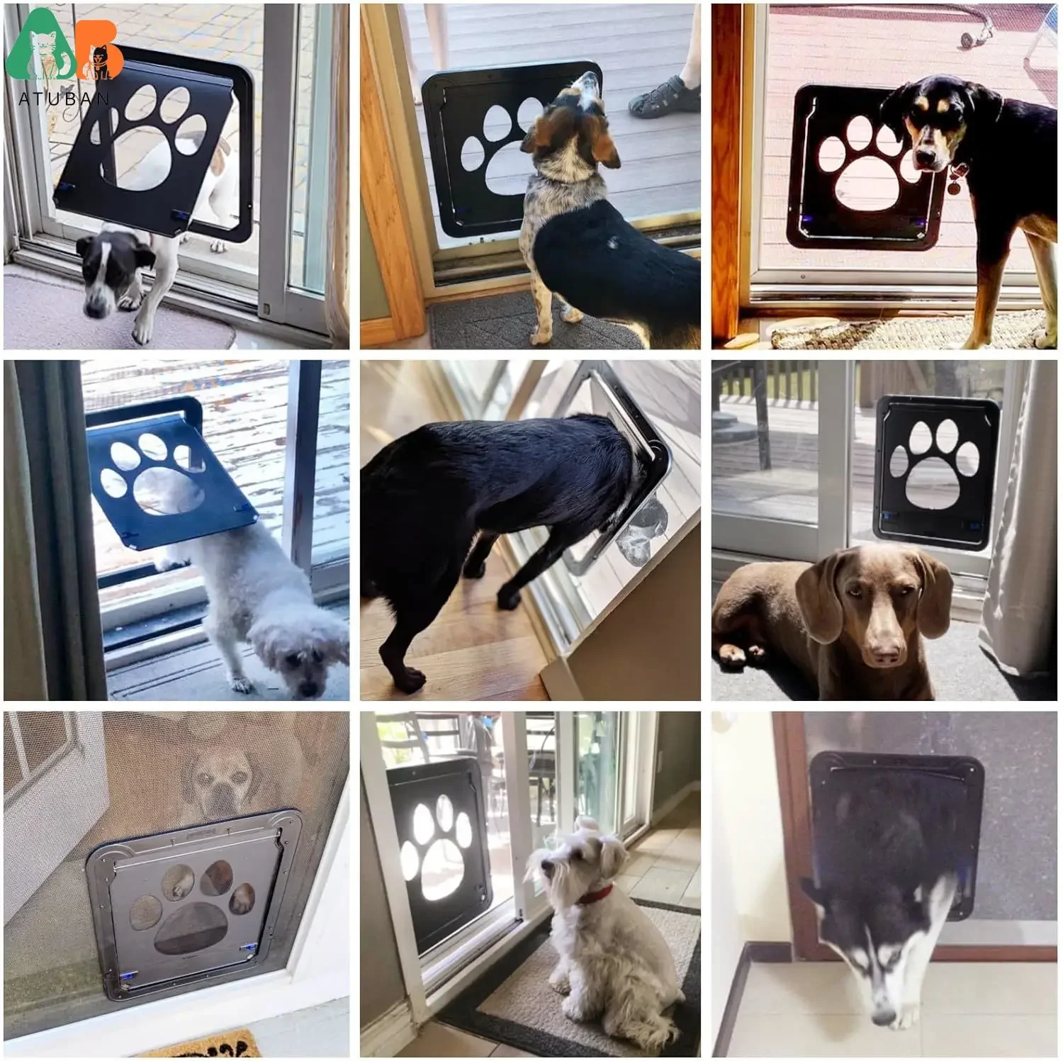 Puerta para perros ATUBAN para puerta de pantalla, puerta para perros de 12x14 pulgadas, puerta corredera, puerta magnética para perros y gatos medianos y grandes, puerta para mascotas Pas - imagen 2